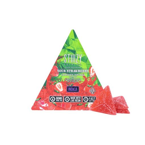 SOUR STRAWBERRY STIIIZY EDIBLES - 90MG GUMMY TRIANGLES